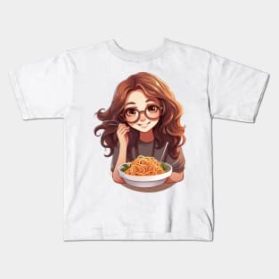 Cute Girl Eating Spaghetti Kids T-Shirt